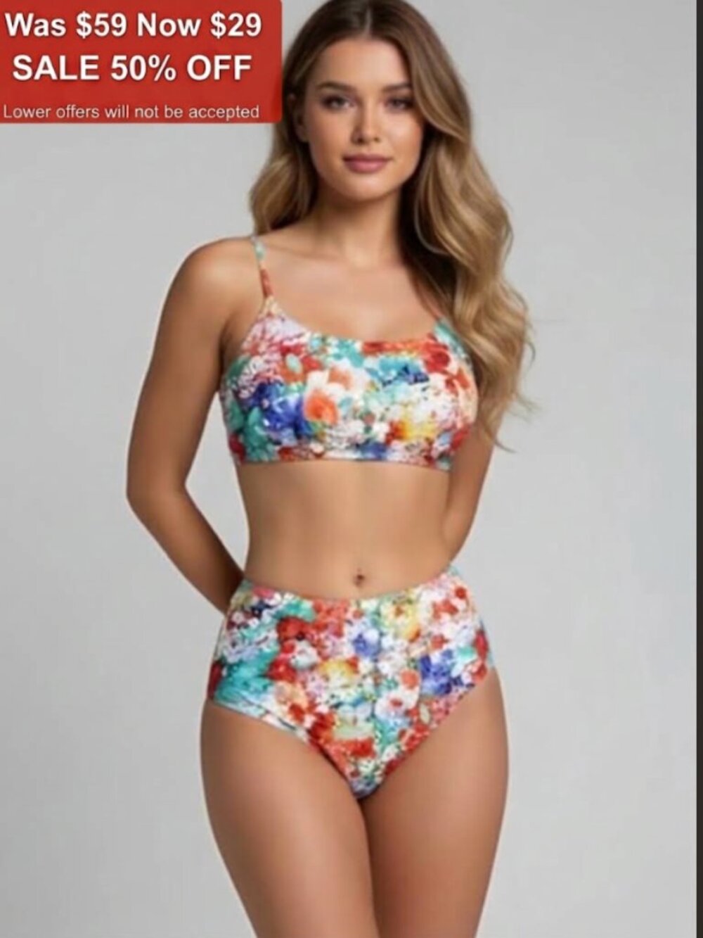 Boho Floral Print High Waisted Bikini Swimsuit